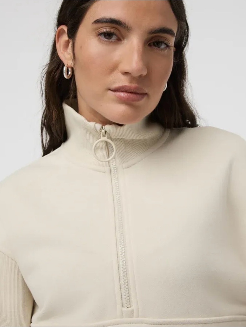 Vuori Sedona Rib Half Zip Sweatshirt  Athleisure Effortless Chic Cropped S White - Picture 4 of 9